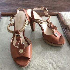 Coach Tan Leather Tammy Open Toe Heels Size 8